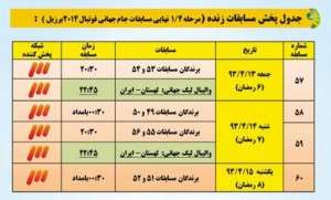 جدول پخش زنده مسابقات جام&zwnj;جهانی 2014 از تلویزیون