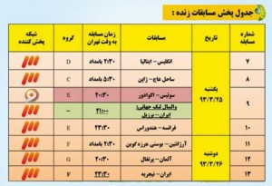 جدول پخش زنده مسابقات جام&zwnj;جهانی 2014 از تلویزیون