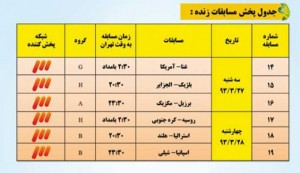 جدول پخش زنده مسابقات جام&zwnj;جهانی 2014 از تلویزیون
