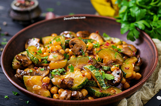 طرز تهیه خوراک کدو و قارچ